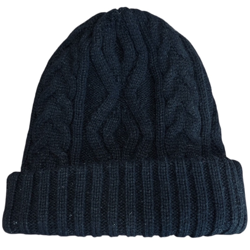 Unisex Cable Knit Black Winter Beanie Size OS